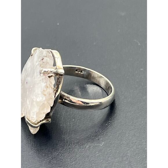 Natural Raw Rose Quartz Stalactites Slice 925 Prong Sterling Silver Ring 9.25 - Picture 10 of 11